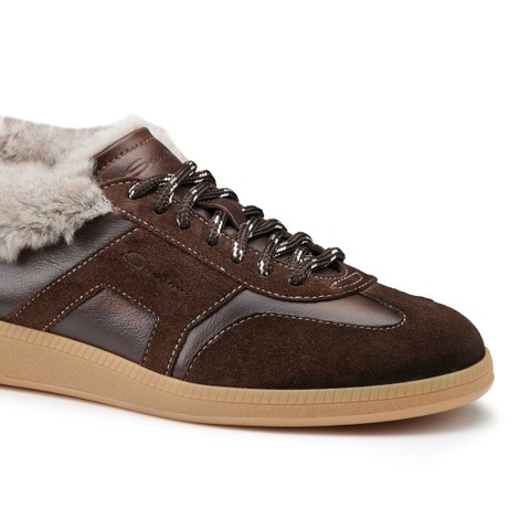 Women's dark brown suede sneaker with fur - Santoni - 5