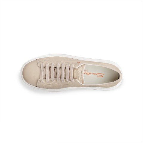 Women's beige tumbled leather sneaker - Santoni - 5