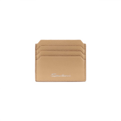 Beige tumbled leather credit card holder - Santoni - 1