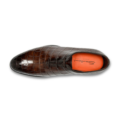 Men's dark brown alligator leather Oxford shoe - Santoni - 4