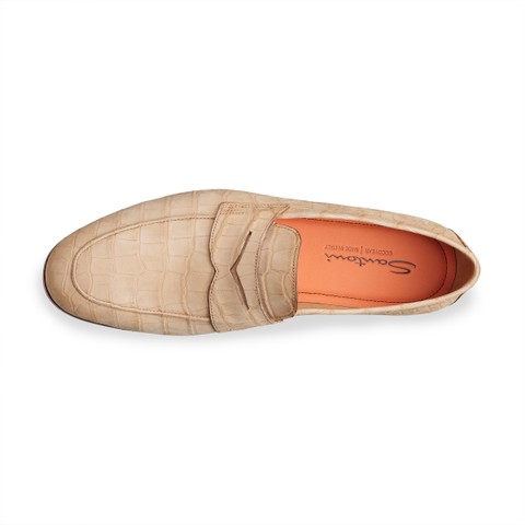 Men's beige alligator nubuck penny loafer - Santoni - 4
