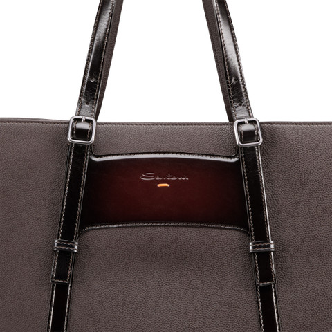 Dark brown tumbled leather shopping bag - Santoni - 5