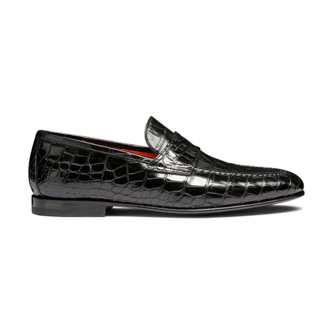 Men's black alligator leather penny loafer - Santoni - 1