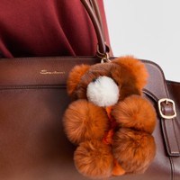 Orange fur and brown leather Teddy bear charm - Santoni - 2
