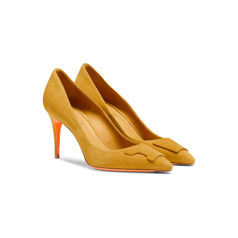Women's yellow suede high-heel Santoni Sibille pump - Santoni - 2