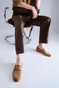 Men's beige suede Carlo penny loafer - Santoni - editorial