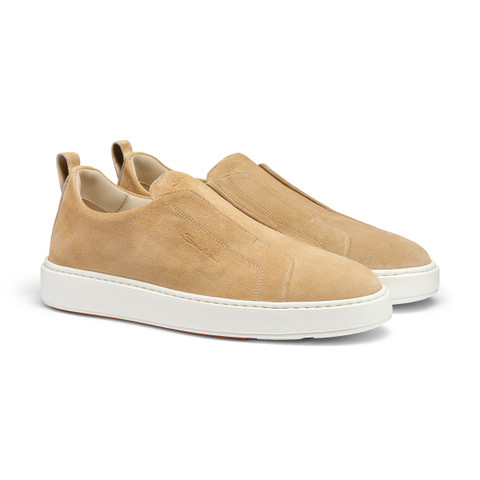 Men's beige suede slip-on sneaker - Santoni - 3
