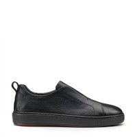 Men's black leather slip-on sneaker - Santoni - 1