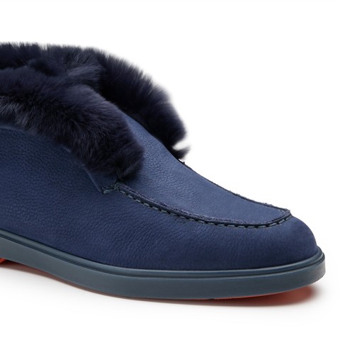 Women's blue nubuck desert boot with fur - Santoni - 5