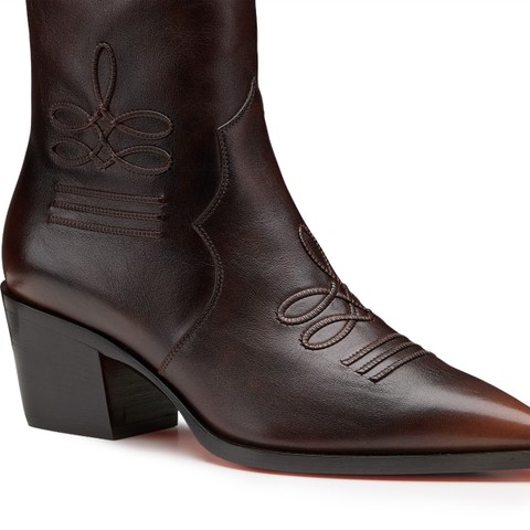 Women's brown leather texan ankle boot - Santoni - 5