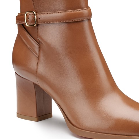 Women's light brown leather mid-heel ankle boot - Santoni - 5