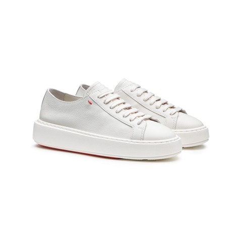 Women's white tumbled leather sneaker - Santoni - 3