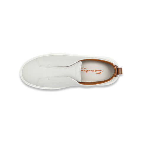 Women's white tumbled leather slip-on sneaker - Santoni - 5