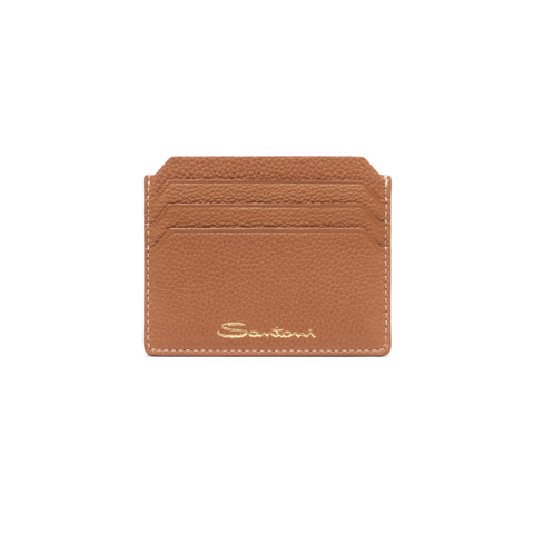 Light brown tumbled leather credit card holder - Santoni - 1