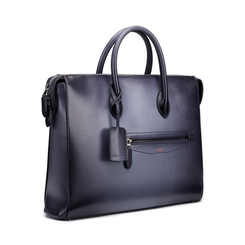 Light blue leather laptop bag - Santoni - 3