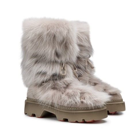 Women's natural leather and fox ankle boot - Santoni - 4