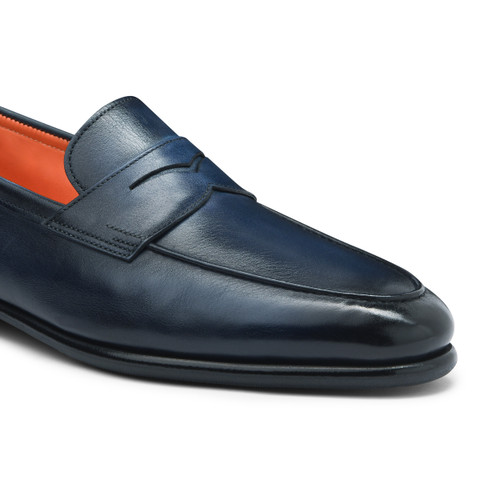 Men's blue leather Carlo penny loafer - Santoni - 5