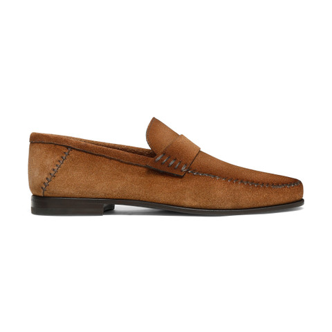 Men's light brown suede penny loafer - Santoni - 1