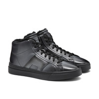 Men&rsquo;s grey leather Double Buckle Sneaker with fur - Santoni - 2