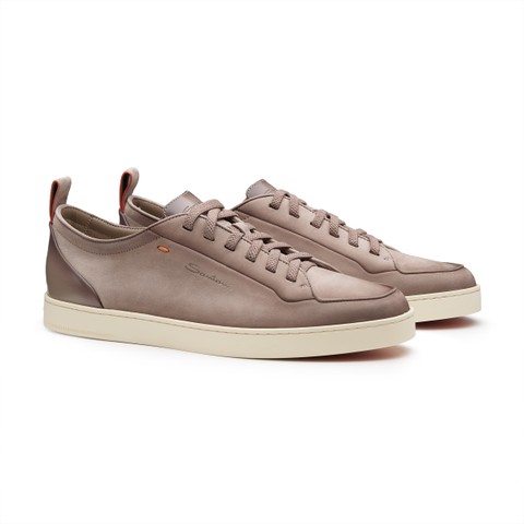 Men's beige nubuck Santoni Off-duty sneaker - Santoni - 3