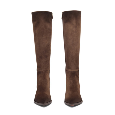 Women's dark brown suede mid-heel boot - Santoni - 4