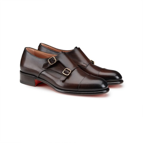 Women's dark brown leather double monk straps shoe - Santoni - 3