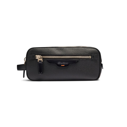 Black tumbled leather beauty case - Santoni - 1
