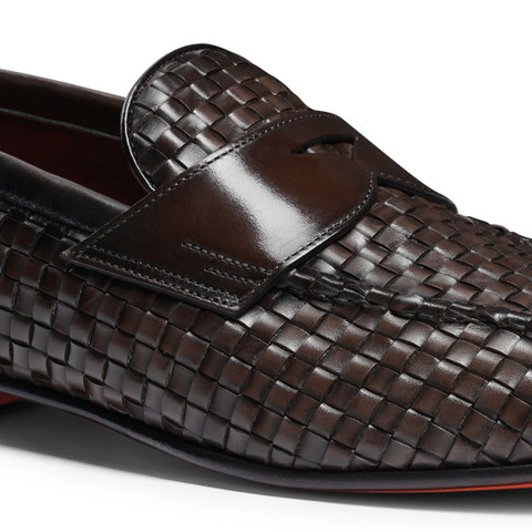 Men's brown woven leather loafer - Santoni - 6