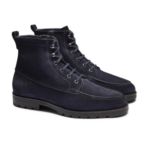 Men’s blue suede lace-up boot with fur - Santoni - 2