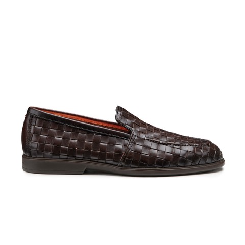 Men's dark brown woven leather loafer - Santoni - 1