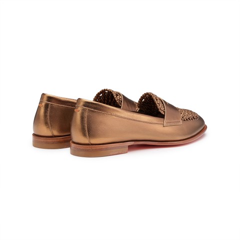Women's gold laminated leather penny loafer - Santoni - 4