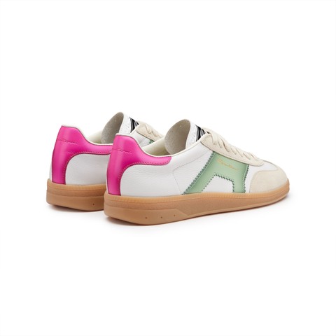 Women's white, green and pink leather and suede DBS Oly sneaker - Santoni - 3