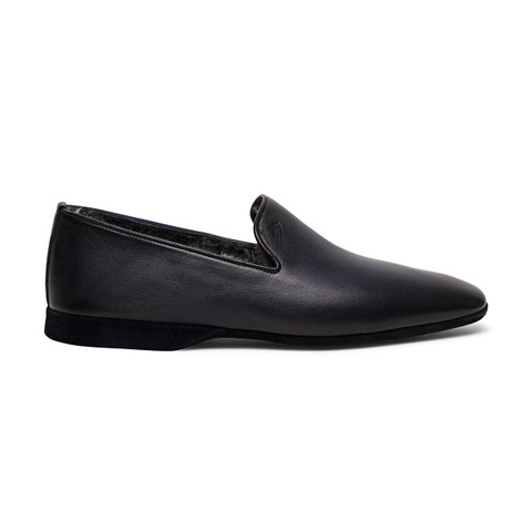 Men&rsquo;s polished blue leather slipper - Santoni - 1