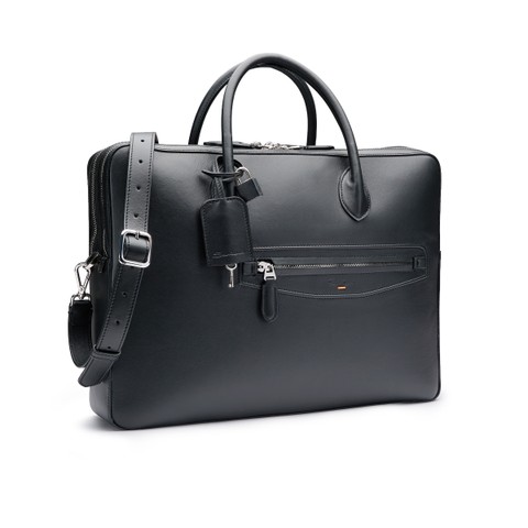 Sac d&rsquo;ordinateur en cuir noir - Santoni - 2