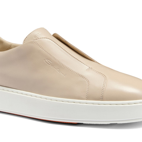 Men's beige leather slip-on sneaker - Santoni - 6