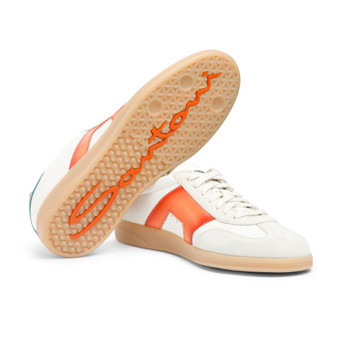 Men's white, green and orange leather and suede DBS Oly sneaker - Santoni - 4