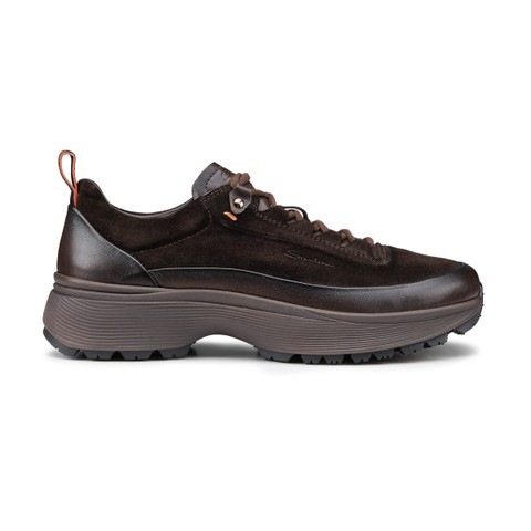 Men's dark brown leather and suede Easy Bounce Mountain sneaker - Santoni - 1