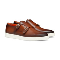 Men's brown leather double monk straps shoe - Santoni - 2