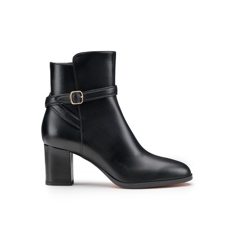 Women's black leather mid-heel ankle boot - Santoni - 1