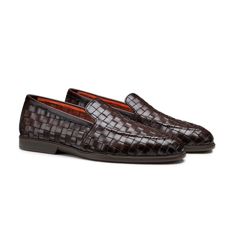 Men's dark brown woven leather loafer - Santoni - 2