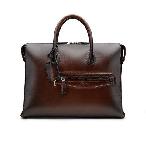 Sac d&rsquo;ordinateur en cuir brun fonc&eacute; - Santoni - 1
