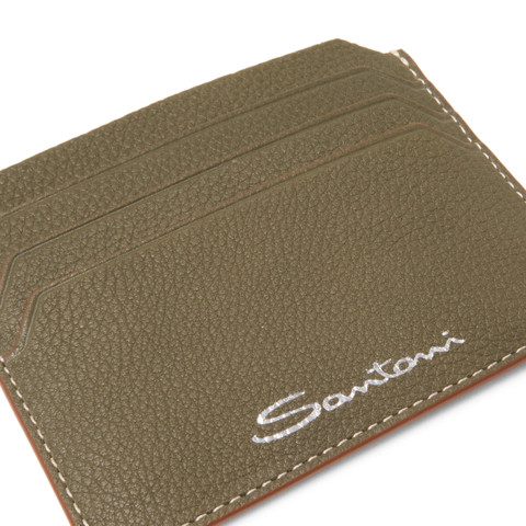 Green tumbled leather credit card holder - Santoni - 2