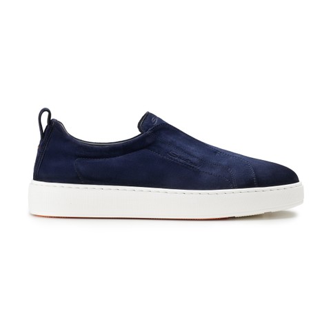 Men's blu suede slip-on sneaker - Santoni - 1