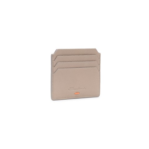 Dove grey tumbled leather credit card holder - Santoni - 2