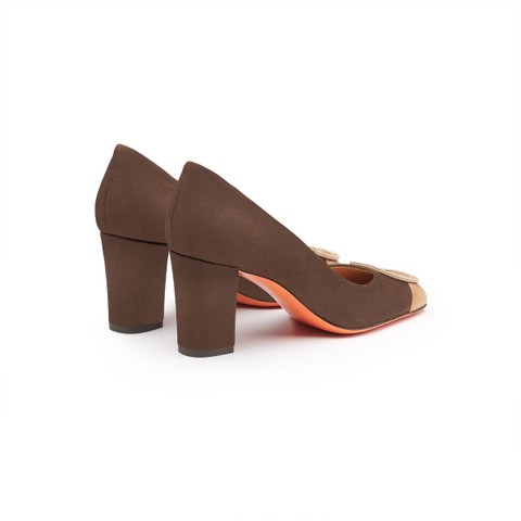Women's dark brown and beige suede high-heel pump - Santoni - 3