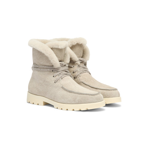 Women's beige suede ankle boot with fur - Santoni - 3