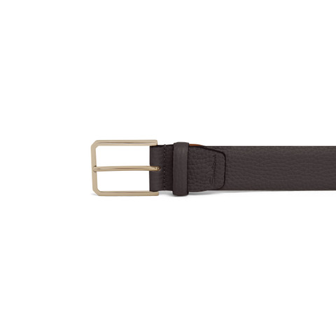 Men's dark brown tumbled leather adjustable belt - Santoni - 3