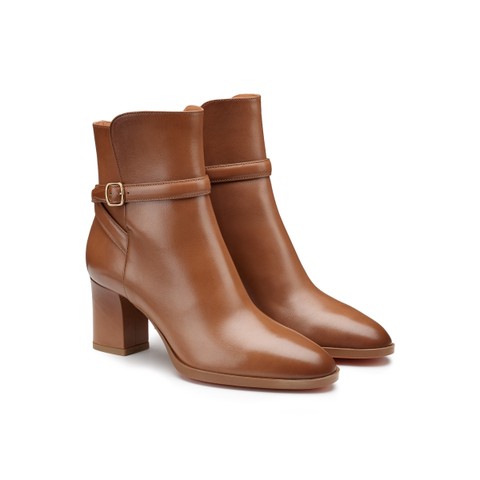 Women's light brown leather mid-heel ankle boot - Santoni - 2