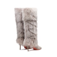 Women's natural leather and fox high-heel boot - Santoni - 2