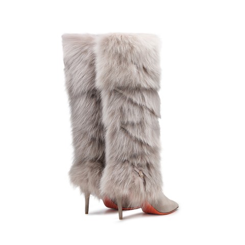 Women's natural leather and fox high-heel boot - Santoni - 2